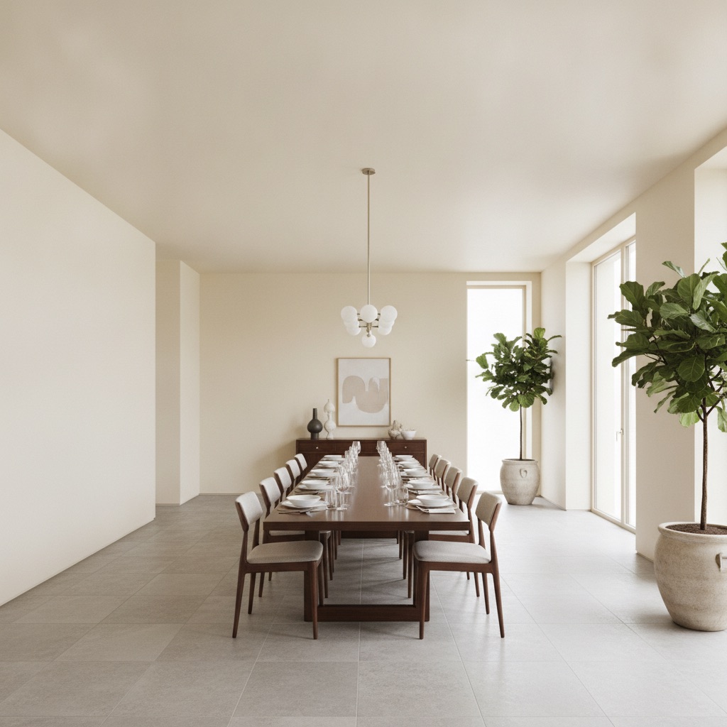 A plain dining room with no trim, moulding, or ceiling detail